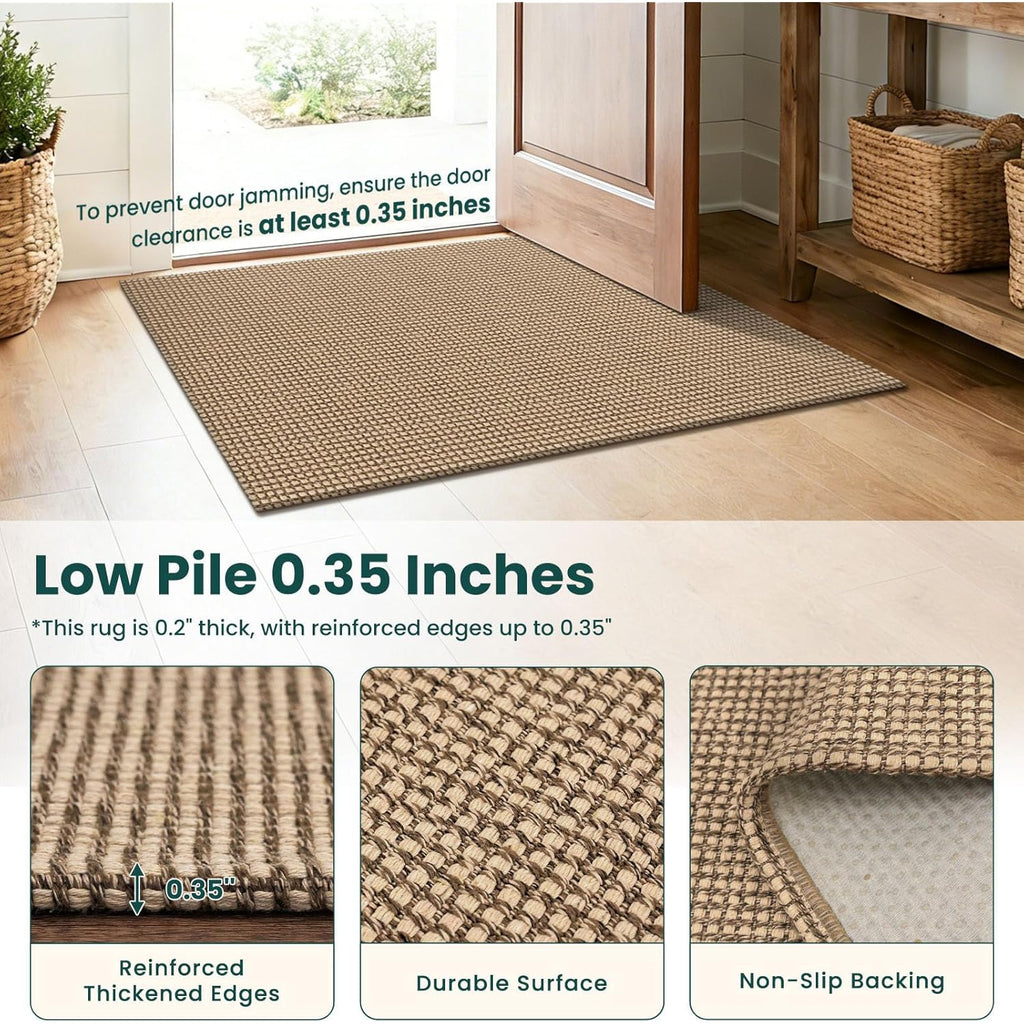 KOZYFLY Boho Rugs for Entryway 3x5 ft Washable Area Rug Non Slip Rubber Backed Entry Rug Woven Indoor Door Mat Cotton Kitchen Rugs Floor Carpet for Entryway, Foyer, Backdoor, Orange Beige/Tan/Brown