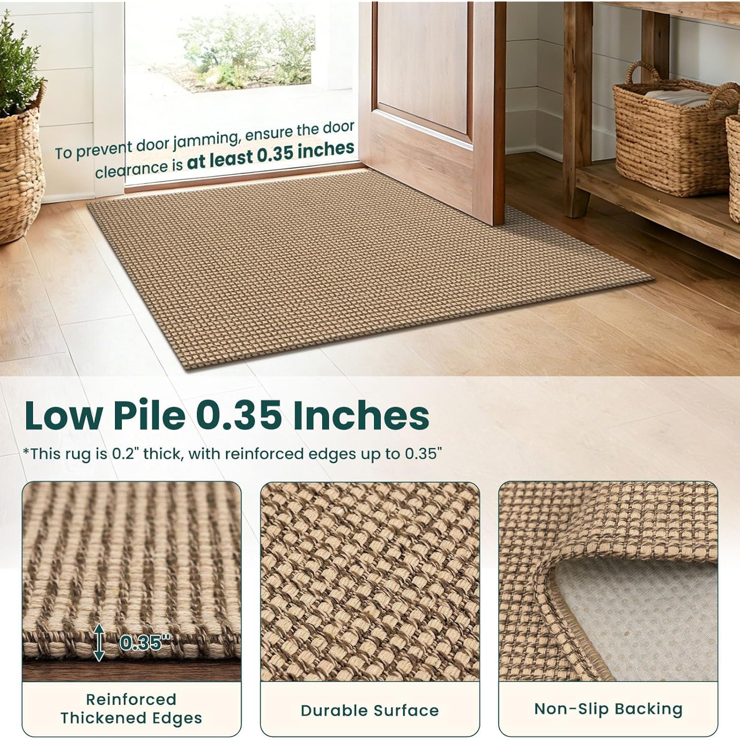 KOZYFLY Boho Rugs for Entryway 3x5 ft Washable Area Rug Non Slip Rubber Backed Entry Rug Woven Indoor Door Mat Cotton Kitchen Rugs Floor Carpet for Entryway, Foyer, Backdoor, Orange Beige/Tan/Brown
