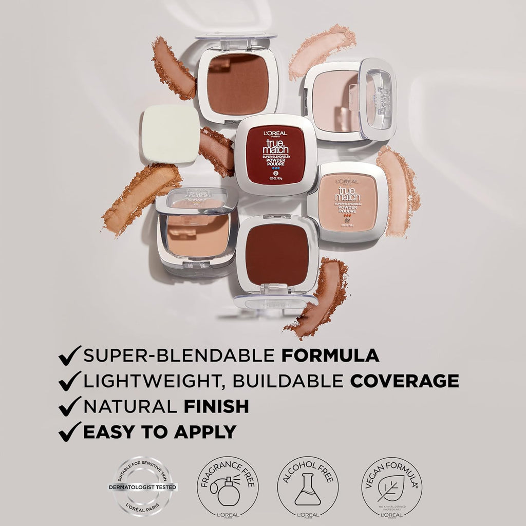 L'Oreal Paris True Match Super Blendable Oil Free Powder Foundation, W3 Light Medium, 0.33 oz, Packaging May Vary