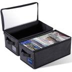 Ccidea Dvd Storage Box With Clear Window - 15.75" Foldable Media Organizer, Premium Zipper Closure, Holds 27+ Dvds, Dustproof Non-Woven Fabric, Reinforced Handles & Label Slot (2)