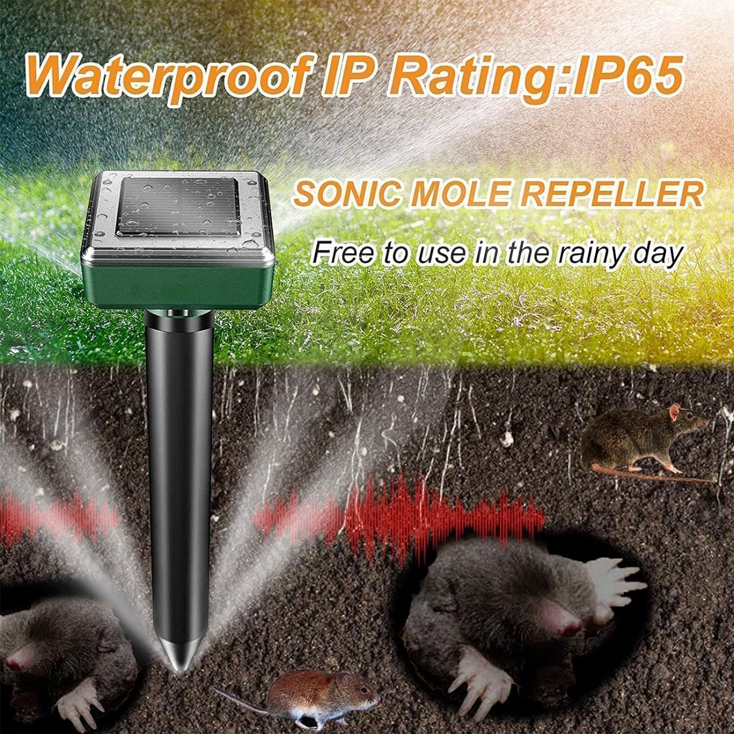 Mole Repellent Solar Powered 8 Pack Sonic Mole Deterrent Spikes, Snake Gopher Vole Repellent For Lawn Garden & Yard Gopher Deterrent, Groundhog Repellent