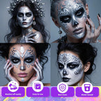 Ybuete 3Pcs Face Body Paint, Professional Paint For Halloween Cosplay Costume Party, Full-Coverage Multi-Color Cream Makeup Body Paint For Adult Halloween Cosplay Sfx Makeup Paint (White+Black+Silver)