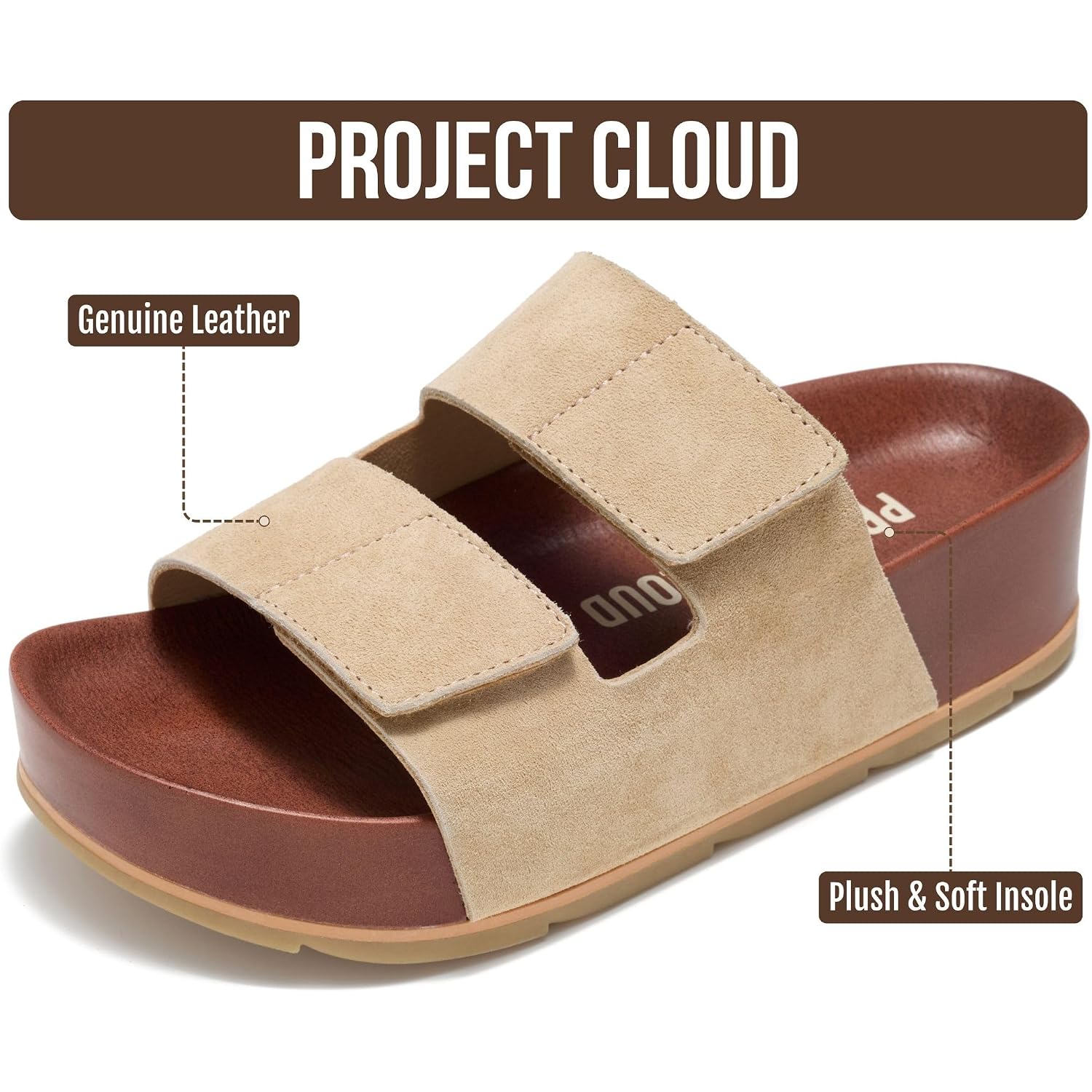 Project Cloud 100% Genuine Leather Platform Sandals Women Footwear-Beach Essentials Summer Wedges With Plush And Soft Insole-Non Slip & Lightweight Wedge Sandals For Women 2026