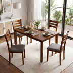 Giantex Dining Table Set For 4, Rectangular Kitchen Table Set W/ 4 Upholstered Chairs & Solid Rubber Wood Frame, Space-Saving Farmhouse Dinette Set For Small Space, Dining Room, Breakfast Nook