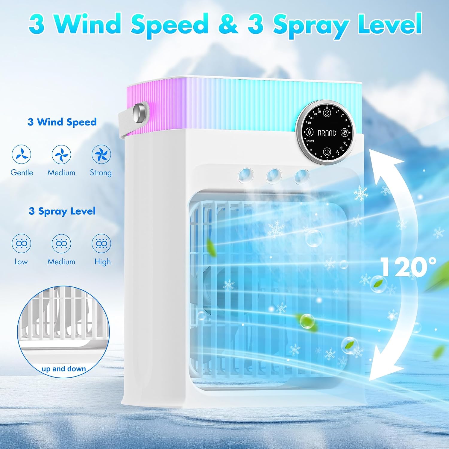 Portable Air Conditioners, Mini Portable Ac Unit For Bedroom, 1200Ml Small Cooling Fan With Remote, 3 Mist, 3 Speed, 8 Light, 2-8H Timer Personal Cooler Fans For Office Camping Car Desk(White)