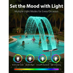 2026 Upgrade Height Solar Pool Fountain With 10-Color 4-Modes Led Lights, Auto Light-Sensing Sprinkler Waterfall For Above & Inground Pools With Remote, 360° Adjustable Dual Spray For Cooling (White)