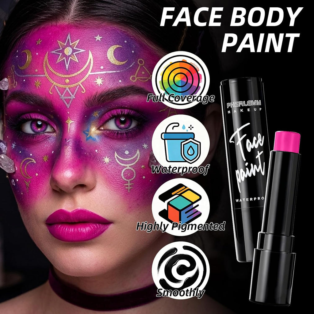 Pink Face Paint Stick Waterproof Eye Black Smooth Smudgeproof Body Paint High Pigment For Sports Events Halloween Sfx Makeup Unicorn Princess Fairy Sweet Fantasy And Soft Character Looks