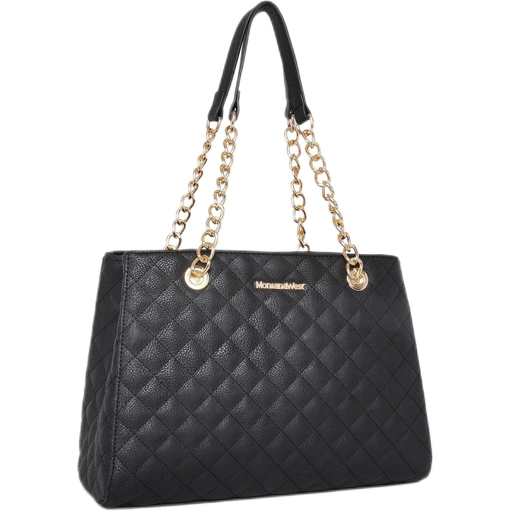Montana West MEDIUM Tote Bag for Women Quilted Chain Handbags Shoulder Purse