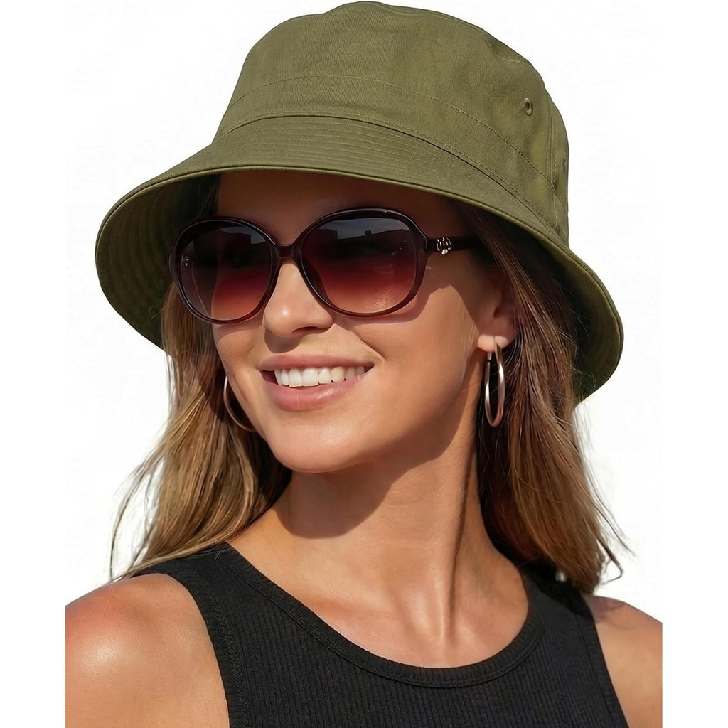 Hongteya Bucket Sun Hats For Woman Men Cotton Packable Summer Beach Sun Bucket Hats For Women Men Fishing Outdoor Vacation