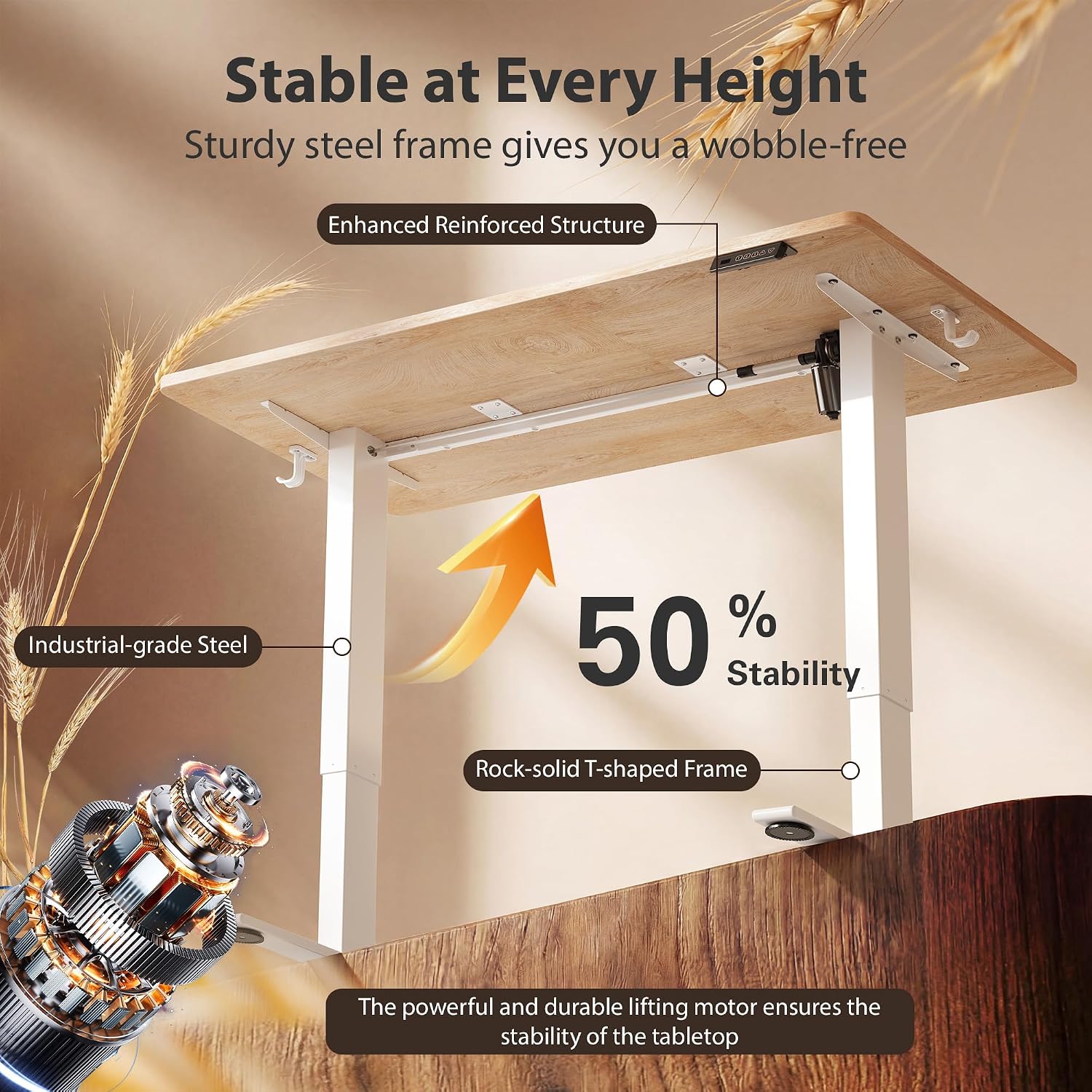 Cubiker Standing Desk, 48X24 Inches Sit Stand Home Office Desk, Electric Stand Up Desk, Adjustable Desk With Splice Board, White Frame/Maple Top