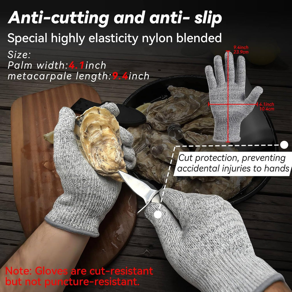 Oyster Shucking Knife,Oyster Shucker,2 Set Sturdy Sharpness Oyster Knife With Comfort Wood-Handle,Oyster Shucking Kit With 1 Pairs Of Level 5 Protection Cut-Resistant Gloves(L) For Oyster Clam