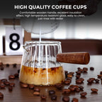 2 Pcs Espresso Measuring Cup 6 Oz, Espresso Glass Cups With Wood Handle, Milk Frothing Cup, Espresso Cup For Coffee, Milk, Tea Or Maple Syrup Serving