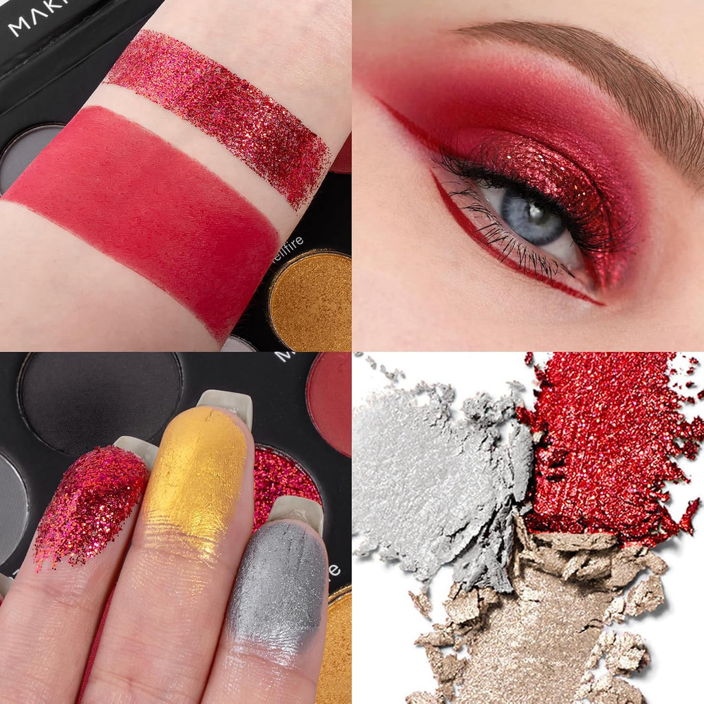 Maki Yika Black Red Eyeshadows Palette 9Color Pigmented Dark Red Black Grey Eye Shadows Long Lasting Eyeshadow Halloween Goth Eye Makeup-Black Red