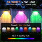 Solar Fence Lights Outdoor 10 Pack, Upgraded Brightness 3X Led Lens Fence Lights Solar Powered, 9 Fixed Colors & Rgb Lights, Ip65 Waterproof Solar Lights For Outside Backyard/Railing/Step/Patio