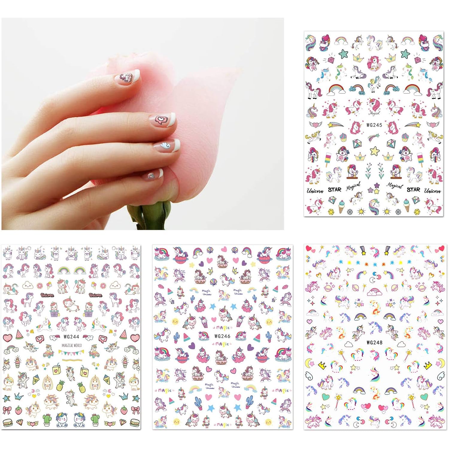 Konsait Nail Stickers Decals (1200 Designs), Self Adhesive 3D Nail Art Stickers Rainbow Diamond Nail Tips Decorations Manicure Decor for Kids Girls Birthday Party Favor Nail Salon Gift