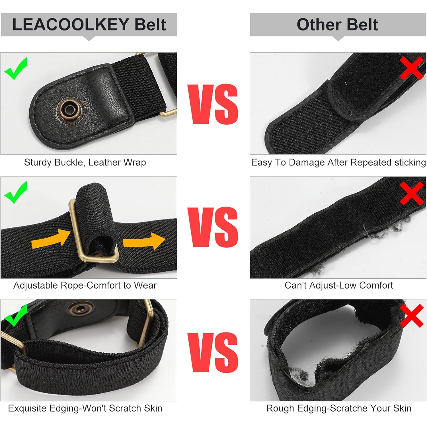 LEACOOLKEY No Buckle Stretch Belt for Women/Men—2 Pack Elastic Invisible Belt for Jeans