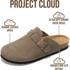Project Cloud Mens Clogs - 100% Full Grain Genuine Leather Clogs For Men With Memory Foam Insole And Arch Support Natural Cork Footbed - Non Slip Mules Mens Slippers (Brooklyn)
