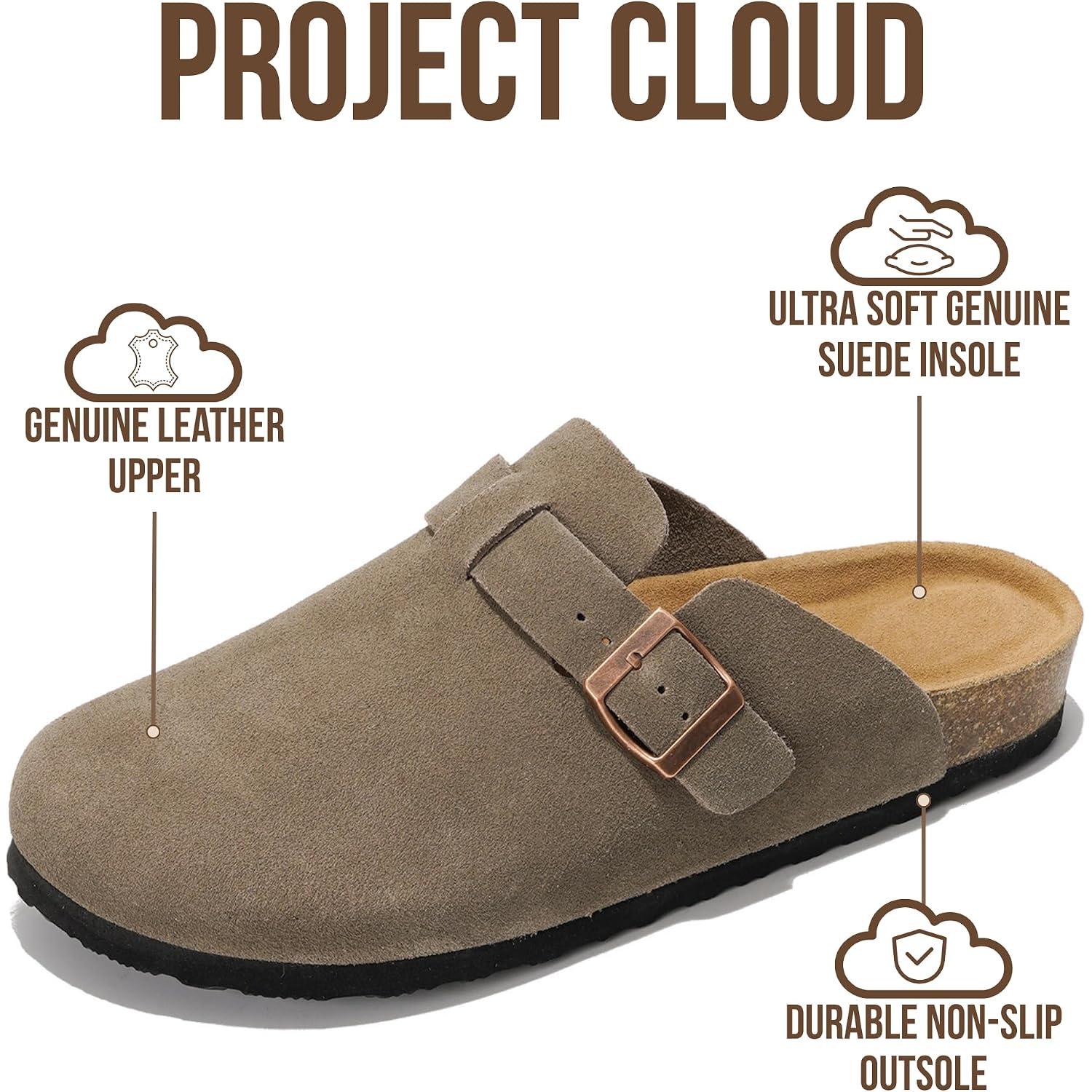 Project Cloud Mens Clogs - 100% Full Grain Genuine Leather Clogs For Men With Memory Foam Insole And Arch Support Natural Cork Footbed - Non Slip Mules Mens Slippers (Brooklyn)