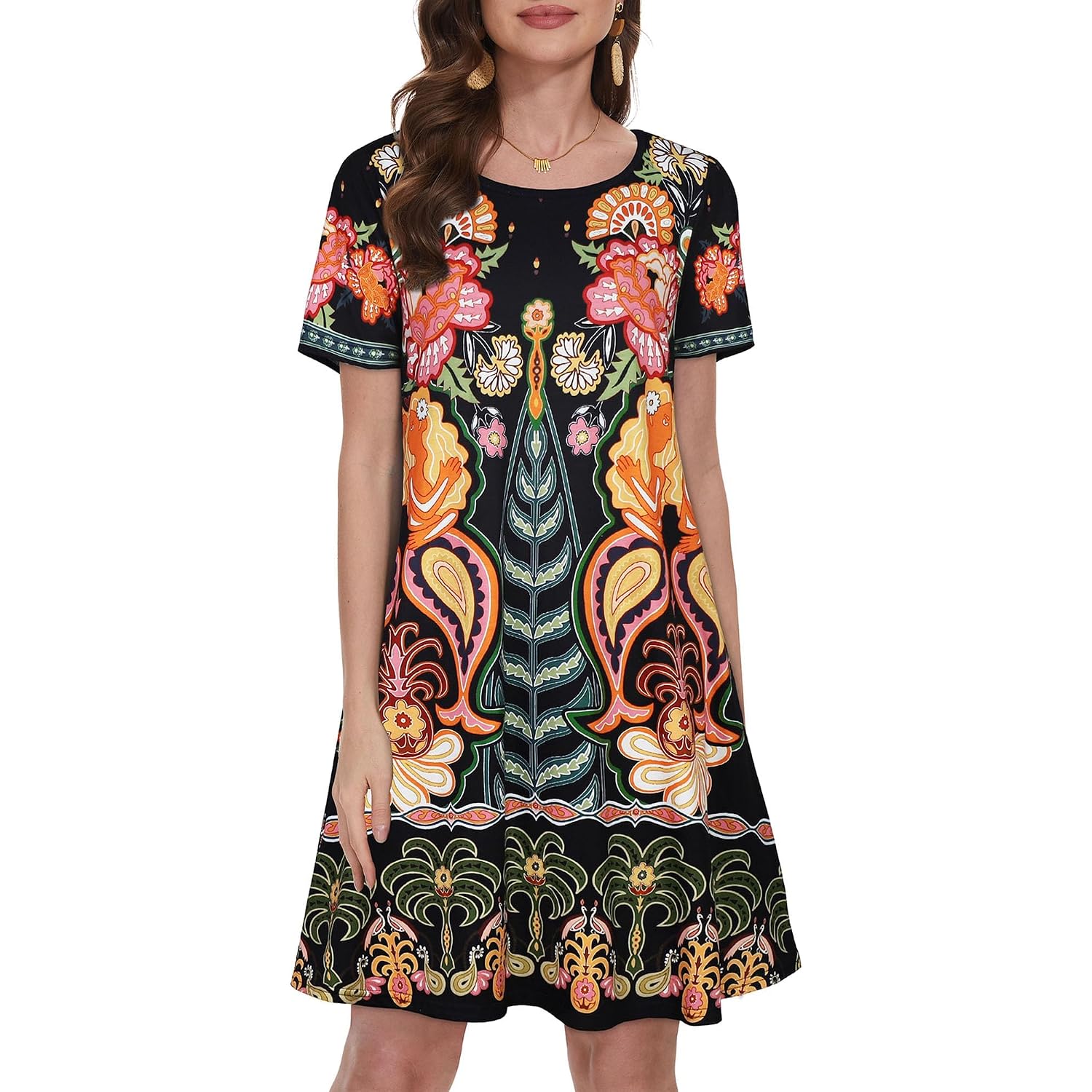 Summer Dresses For Women Casual Tshirt Short Sleeve Floral Sundress Beach Cover Ups With Pockets 2026