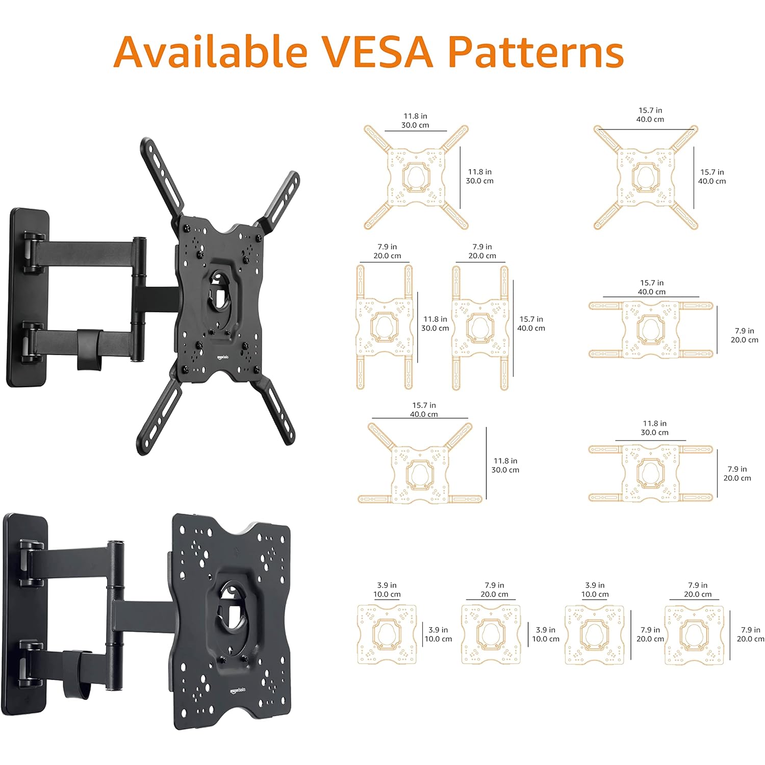 Amazon Basics Full Motion Articulating TV Wall Mount, with Swivel and Tilt, for 26" to 55" TVs and Flat Panels up to 80 Lbs, VESA Compatible, Single Stud, Black