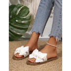 Sksshion Women'S Bow Knot Slides Open Toe Flat Sandals Summer Slip On Slippers