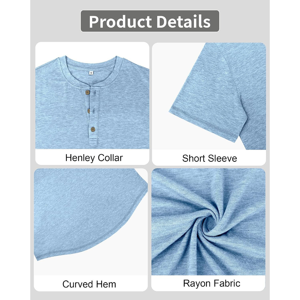 3 Pack Mens Henley Shirts Short Sleeve Casual Summer Basic Tees 3-Button Lightweight Stretch T Shirts