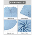 3 Pack Mens Henley Shirts Short Sleeve Casual Summer Basic Tees 3-Button Lightweight Stretch T Shirts