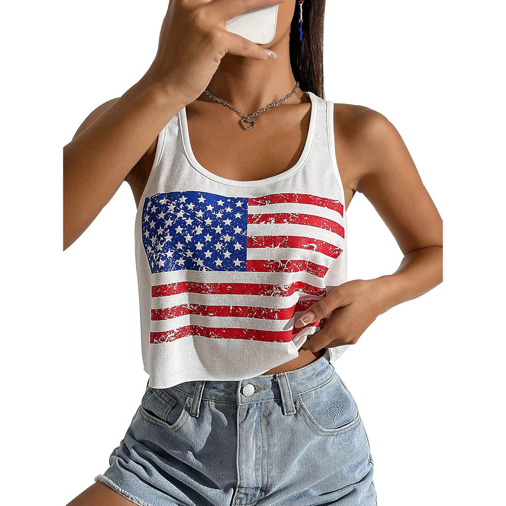 Women's Red White and Blue Shirts Patriotic Tops American Flag Graphic Crop Tops for Teen Girls