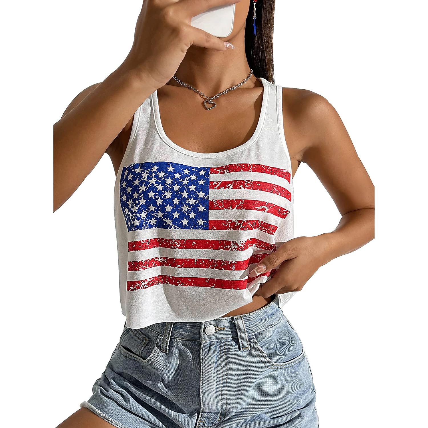 Women's Red White and Blue Shirts Patriotic Tops American Flag Graphic Crop Tops for Teen Girls