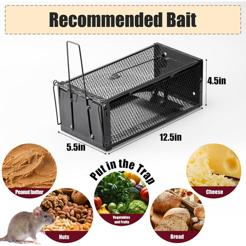 2 Pack Humane Rat Traps 12.5"X5.5"X4.5", Reusable Mouse Traps For Indoor/Outdoor Use, No-Kill Live Capture For Chipmunks, Rats, Mice