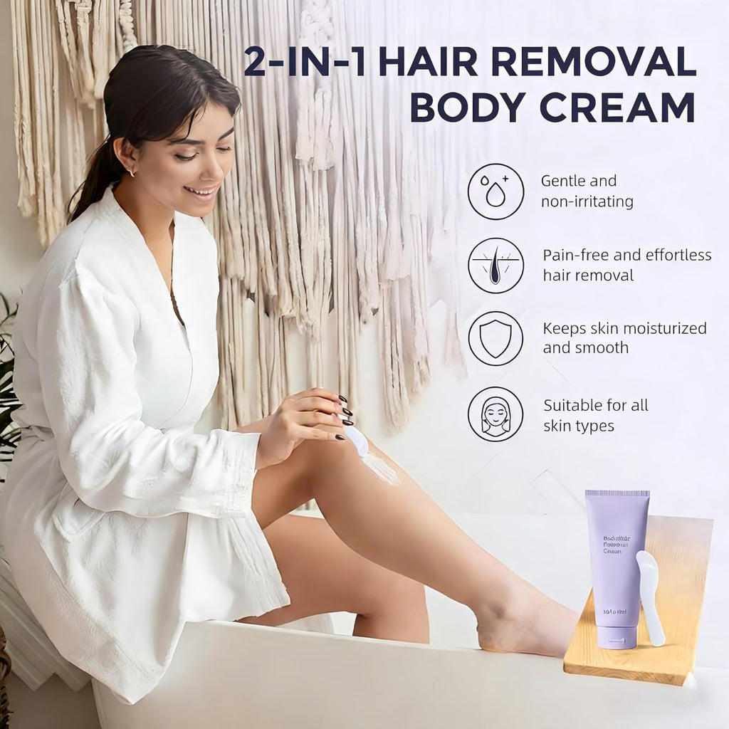Hair Removal Cream for Women, Plant-Based Sensitive Skin Formula, Fast-Acting Depilatory Cream for Legs/Arms/Underarms/Stomach/Bikini Line, 2-in-1 Hair Removal (3.38 Fl Oz (Pack of 1))