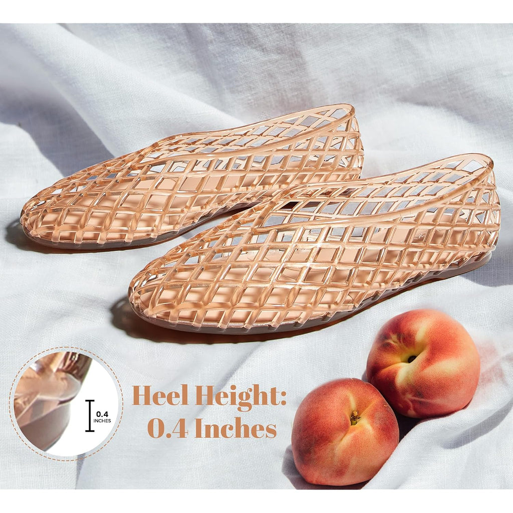 Lucky Step Women'S Jelly Ballet Flats Mesh Casual Comfortable Jellies Shoes Clear Hollow Breathable Sandals