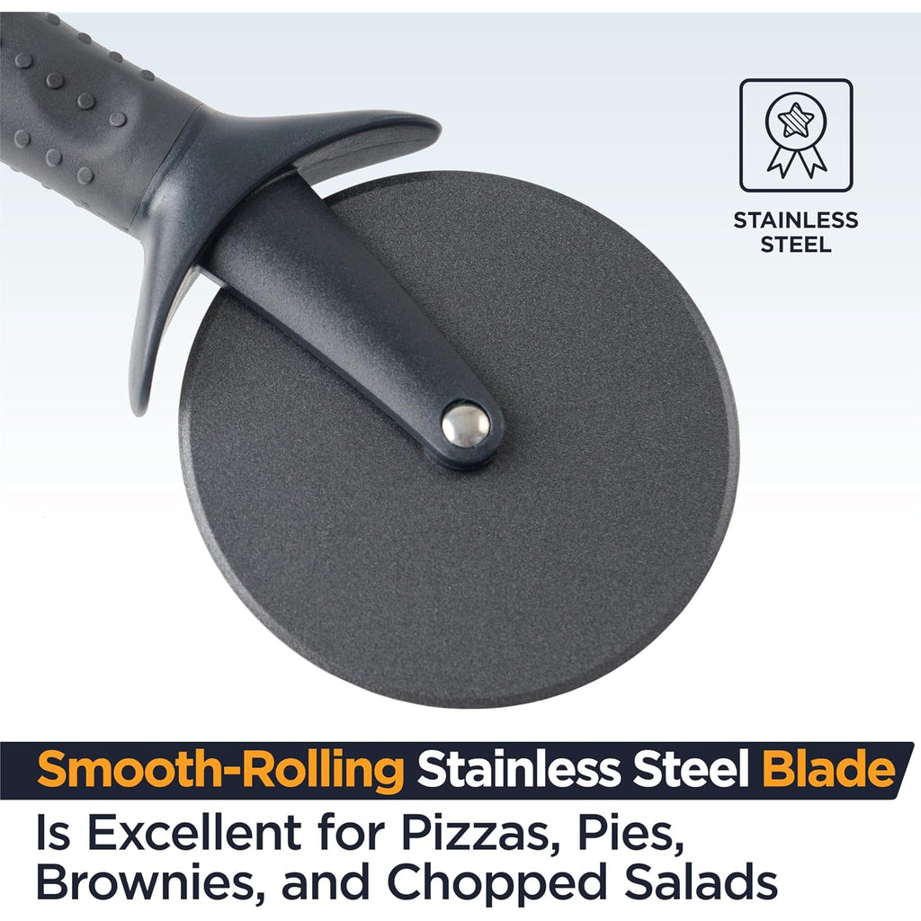 Deiss Lux Heavy Duty Pizza Cutter With Wheel Slicer- Stainless Steel Sharp Smooth Pizza Cutter Wheel With Easy Grip Non-Slip Handle, Dishwasher Safe (Black)
