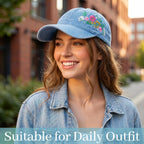 HOVEOX Flower Baseball Cap Embroidered Hat Baseball Cap Women's Hats Trendy Embroided Flower Gift for Woman Blue