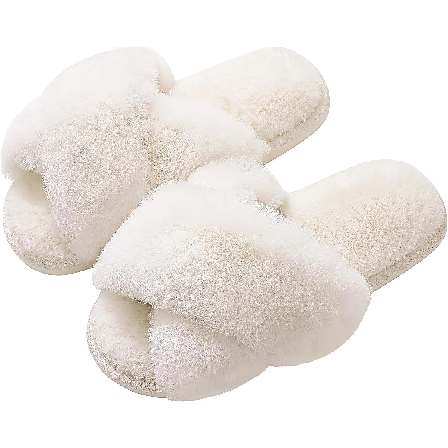 Evshine Memory Foam Fuzzy House Slippers For Women | Faux Fur Cross Band Open Toe Indoor Slippers, Gifts For Women, Moms And Bridesmaids