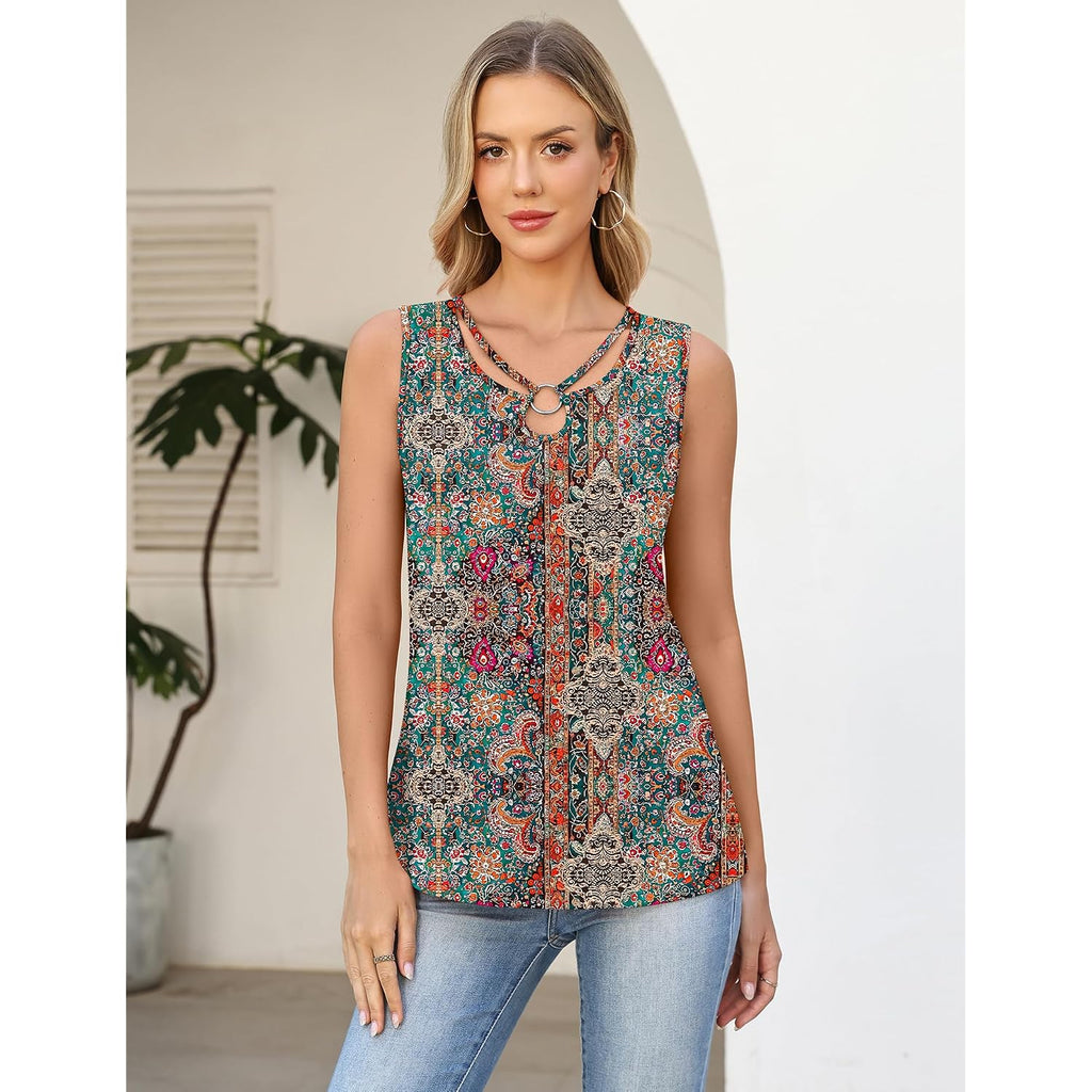 Lomon Womens Summer Tank Tops Sleeveless Shirts V Neck Casual Tee Cut Out Ring Keyhole Tanks Camisole Blouse