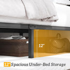 Hisoft Queen Bed Frame With Upholstered Button Tufted Headboard, Bed Frame Platform Metal Slats Support, Under Bed Storage, No Box Spring Needed, Noise-Free, Easy Assembly, Black