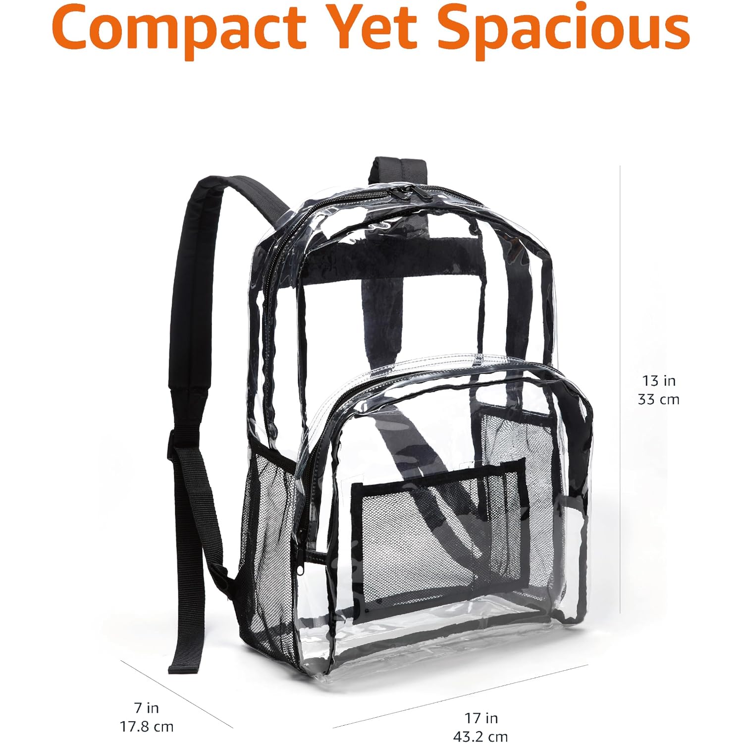 Amazon Basics Transparent Clear School Backpack, Water-Resistant Pvc Plastic, Reinforced Shoulder Straps, 17 X 7 X 13 In