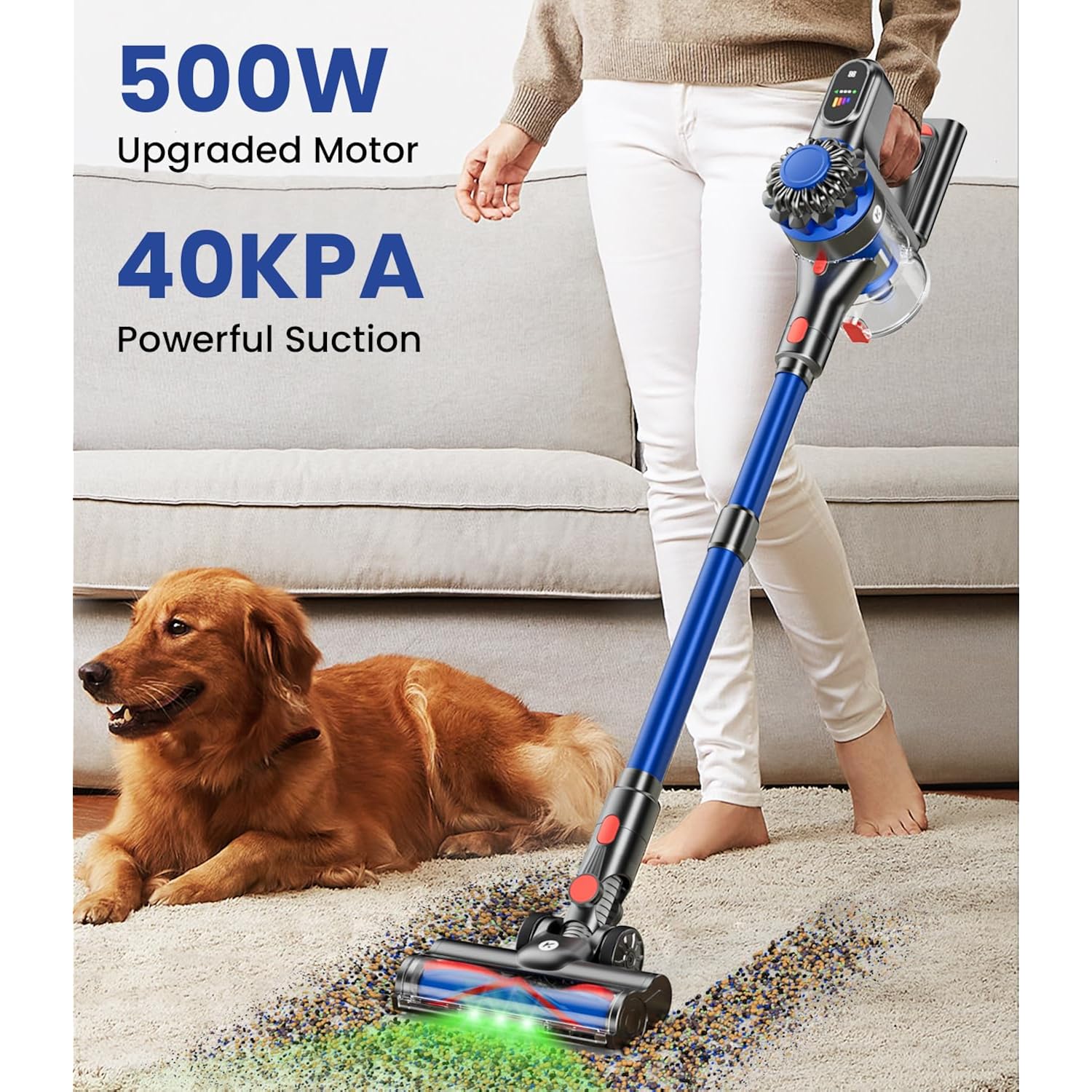 Kardv Cordless Vacuum Cleaner, 500W/40Kpa Vacuum Cleaners For Home, 60Mins Stick Vacuum With Led Display, Anti-Tangle & Wall Mount Charging, 8 In 1 Lightweight Vacuum For Hard Floors Carpet Pet Hair