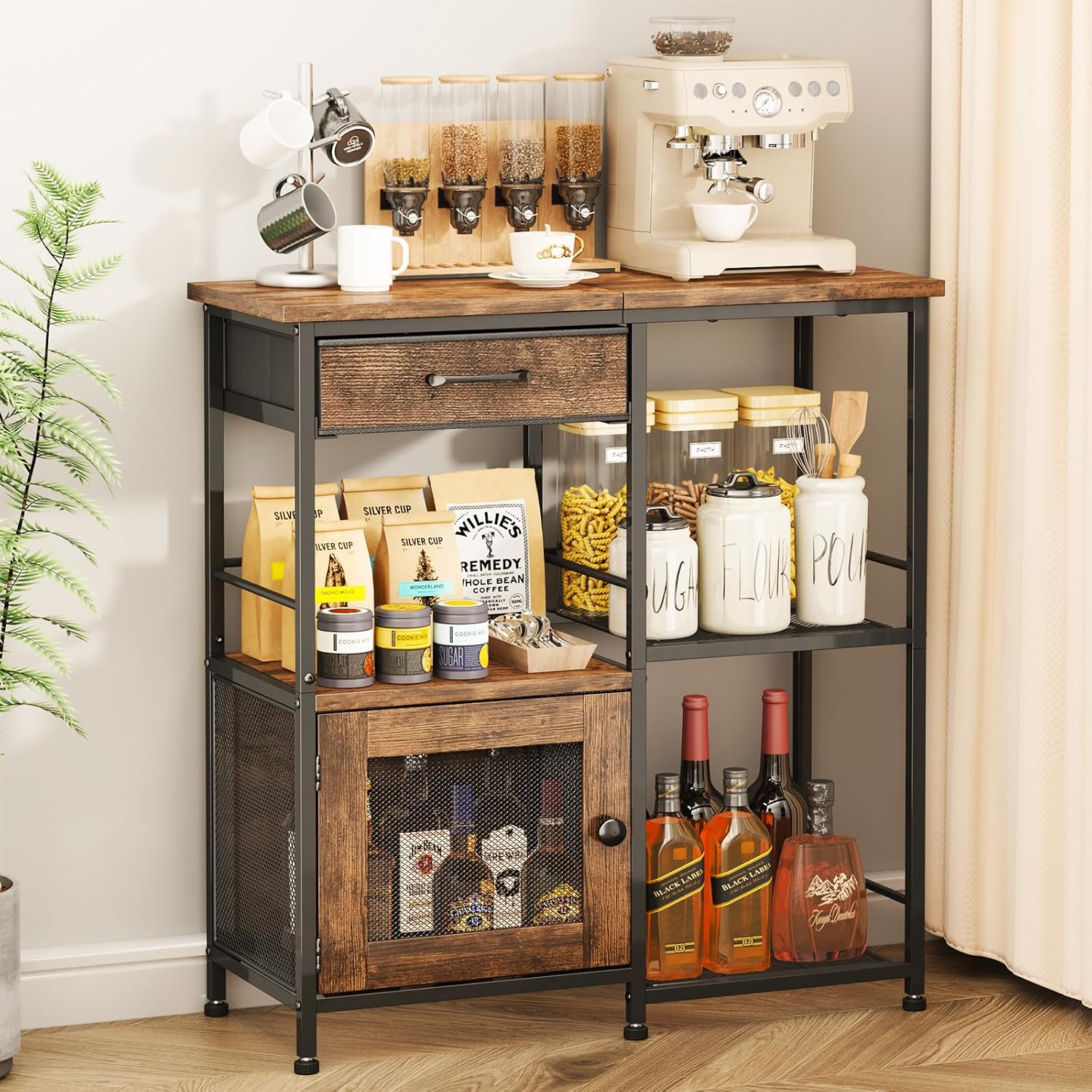 Coffee Bar Cabinet For Home - Farmhouse Coffee Stand Station Multi-Purpose Buffet Sideboard Cabinet With Drawers - Kitchen Bar Table For Living Room, Corner, Small Space, Espresso