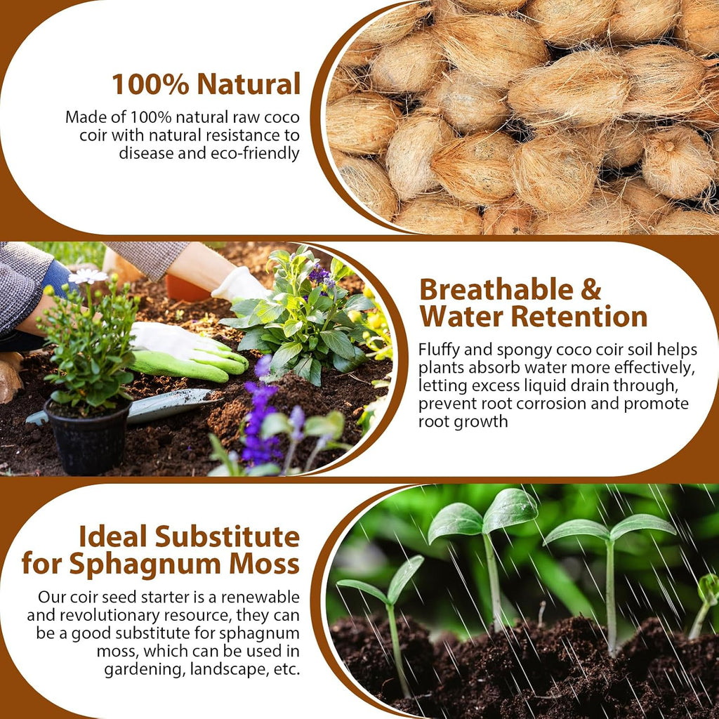 Pack Of 10 Organic Coco Coir Bricks- 100% Natural Compressed Coco Peat Brick Coconut Fiber Substrate With Low Ec&Ph Balance, Plant Soil Enhance Root Growth For Herbs, Flowers, House Plants