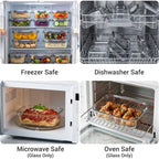 Dealusy 10 Sets (20-Piece) 36 Oz & 12 Oz Glass Food Storage Containers With Lids, Airtight Leak-Proof Glass Meal Prep Containers With Lids, Microwave Oven Freezer Dishwasher Safe, Gray