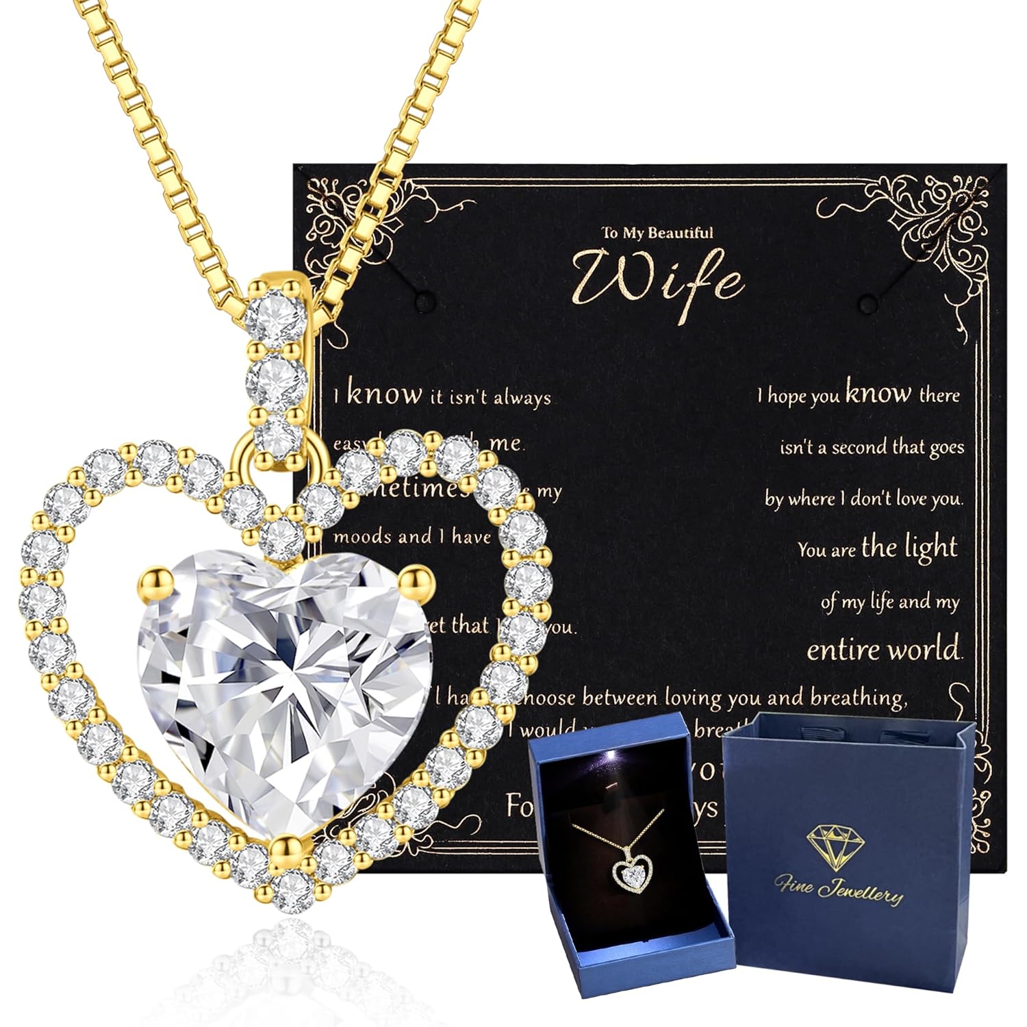 2CT Moissanite Heart Necklace for Women Wife in Gift Box,S925 Sterling Silver Jewelry for Women,Anniversary Birthday Present for Wife Her Girlfriend,18K Gold/White Gold Filled