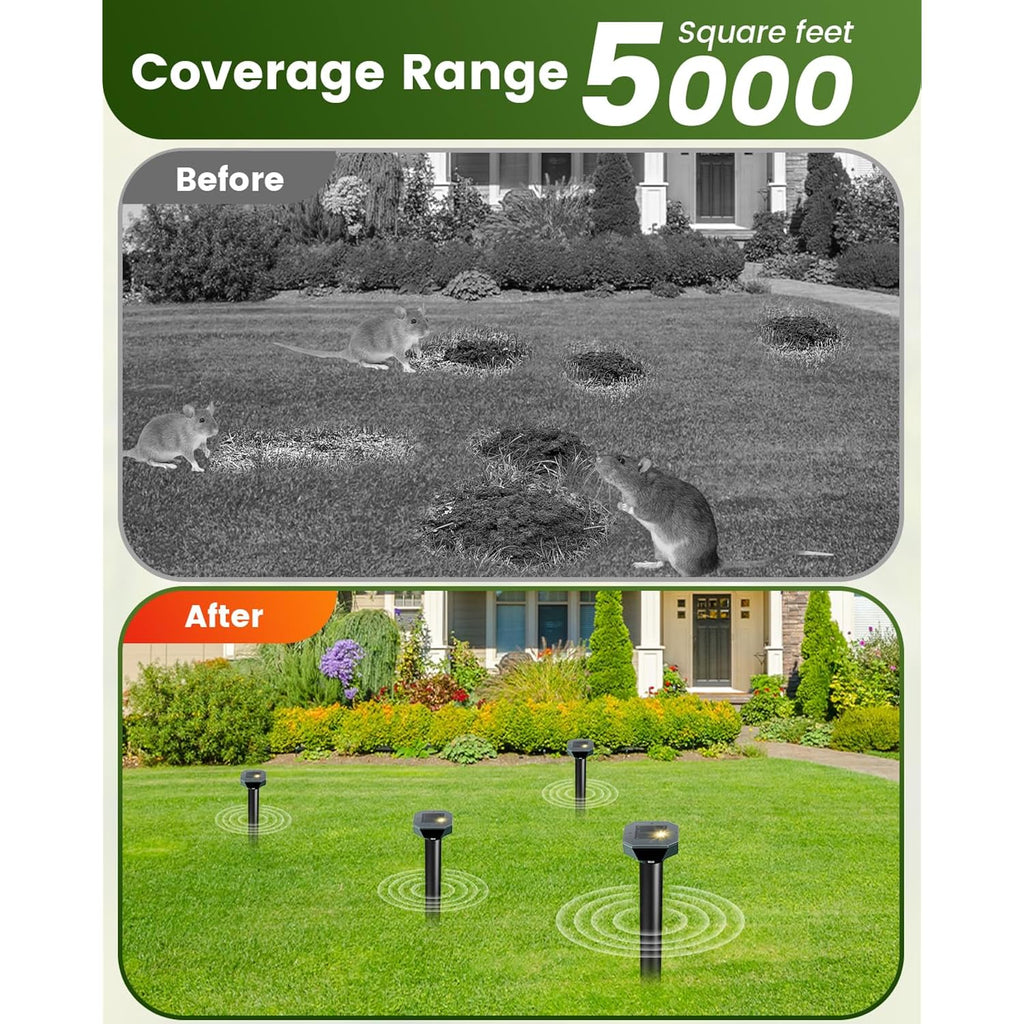 Snake & Mole & Rabbit & Skunk Repellent Solar Powered, Upgraded Ultrasonic Deterrent, Ip65 Waterproof, Gopher Groundhog Chipmunk Raccoon And Vole Repellent & Deterrent For Lawn & Garden, 4 Pack