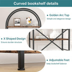 Shintenchi Bookshelf, Arched Bookshelf 5 Tier Bookcase, Tall Shelf For Cds/Books, Home Office Shelf Storage Organizer, Modern Book Shelf For Bedroom/Living Room, Rustic Brown