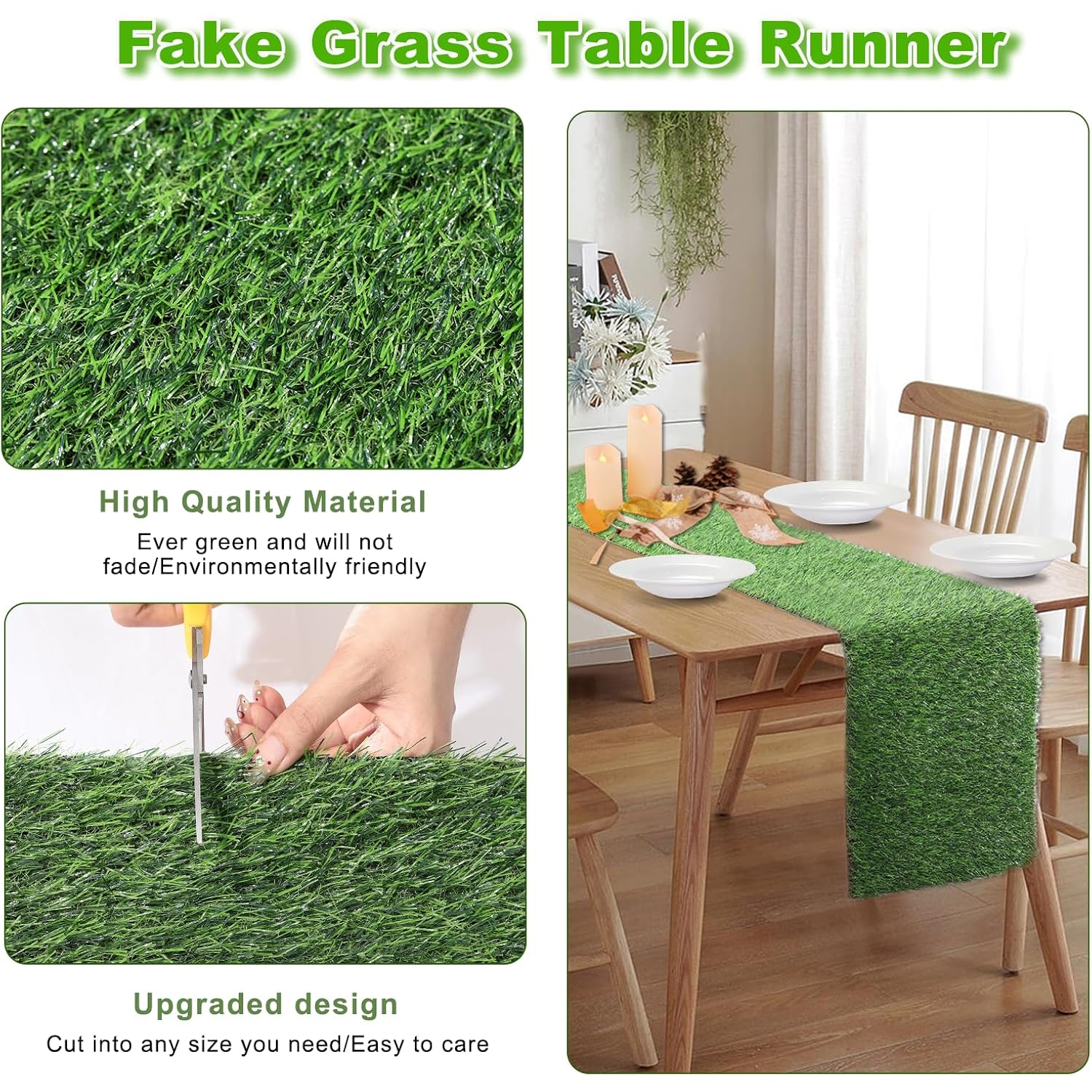Artificial Grass Table Runner, 13 X 36 In Turf Table Runner - Realistic Faux Grass Runner For Golf Party, Wedding, Baby Shower, Indoor Outdoor Decor