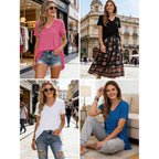 Women's Summer Casual Short Sleeve V-Neck T-Shirt Tunic Tops Blouse Shirts