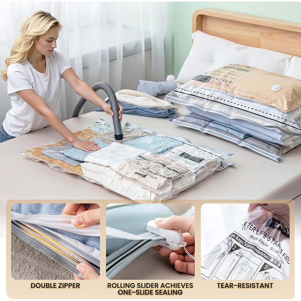 Taili 8 Pack Jumbo Vacuum Storage Bags, 39X28 Inch, Long Side Zip Vacuum Seal Bags For Clothing, Space Saver For Beddings, Comforters, Blankets, Pillows