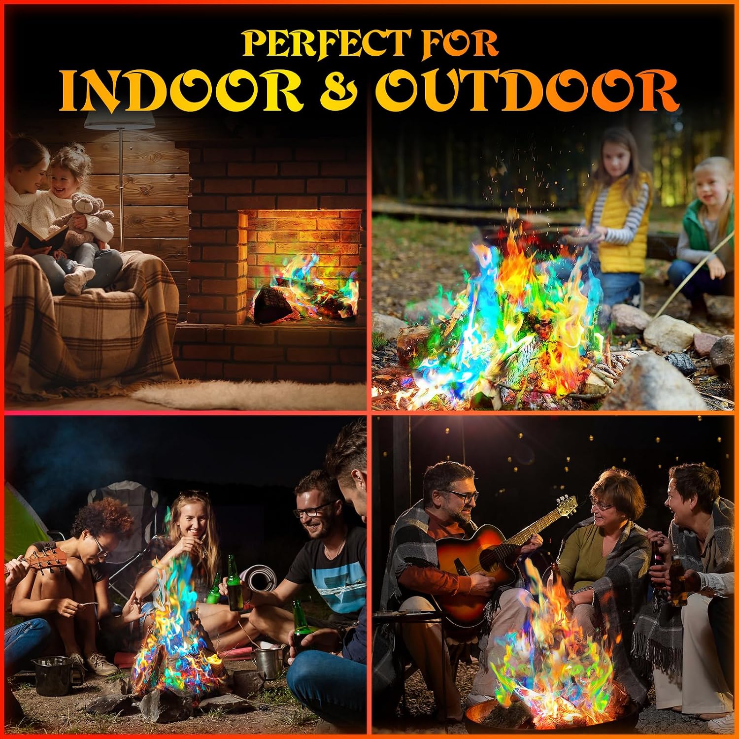 Meker Fire Color Changing Packets - Fire Pit, Campfires, Outdoor Fireplaces, Bonfire - Magic Colorful Changing Fire - Perfect Fire Camping Accessories For Kids & Adults (12 Pack)