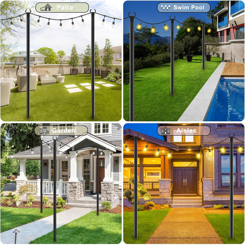 Nuerpo 7 Pack String Light Poles,Metal Poles For Hanging Outdoor Light Strings,7 Pack 10 Ft Light Poles Stand For Outside Garden,Patio,Wedding,Backyard,Deck,Party